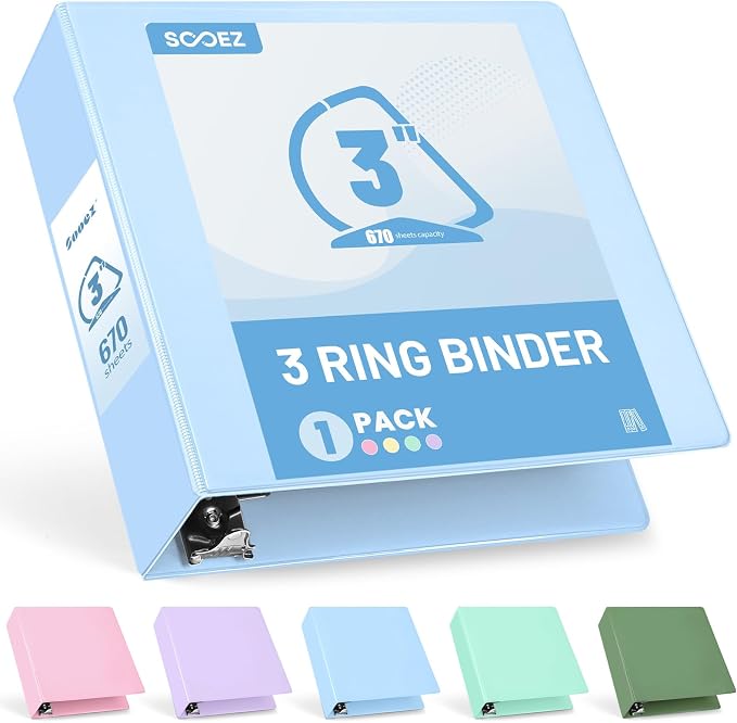 Sooez BinderX Extra Durable 3 Inch 3 Ring Binder, D-Ring Large Binders by Sooez