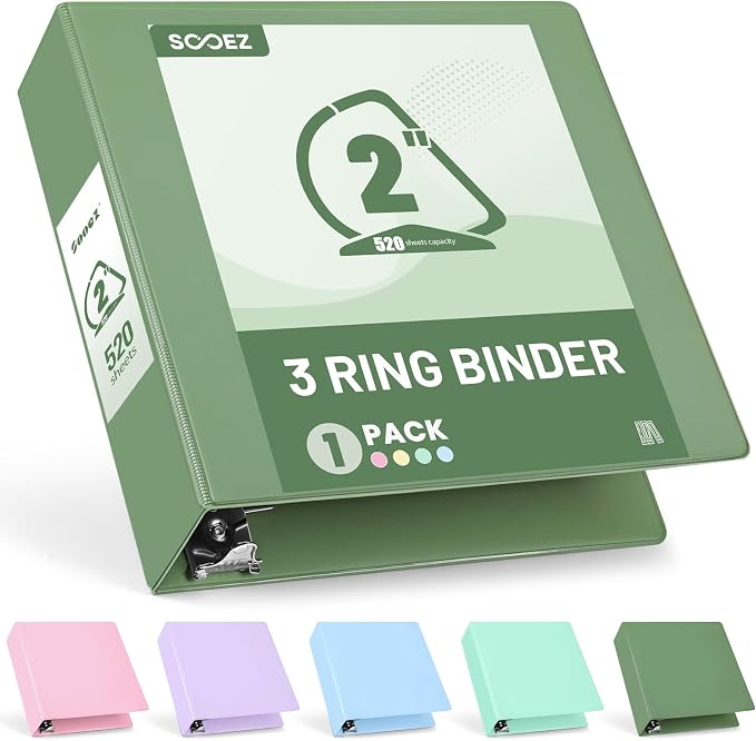 Sooez BinderX Extra Durable 2 Inch 3-Ring Binder, Holds 520 Sheets of 8.5x11 by Sooez
