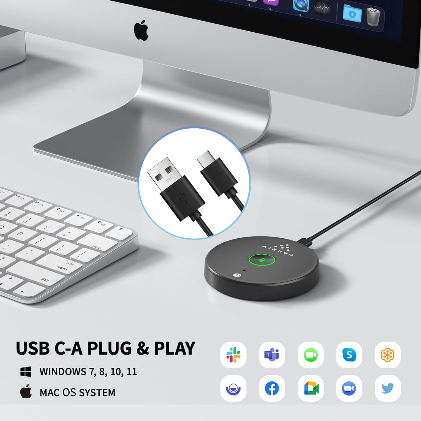 USB Microphone No Speaker,Desktop Computer Mic, Mute Button with LED Indicator,AI Noise Reduction,Plug & Play Omnidirectional Condenser PC Laptop Mics,for Online Calls/Class/Recording Video