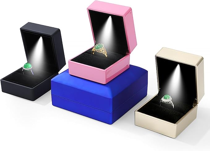 Ring Box Square Shaped LED Light Engagement Ring Boxes Jewelry Gift Box - Image 5