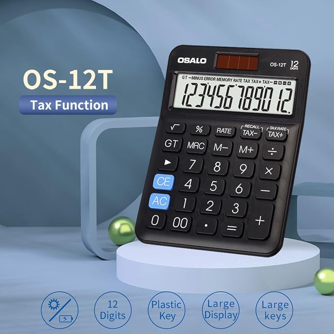 Pocket Small Size Desk Calculator, 12 Digit Large LCD Display, Basic Tax - Image 9