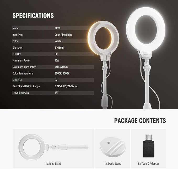 NEEWER BASICS 5"/13cm Desk Ring Light - Image 8