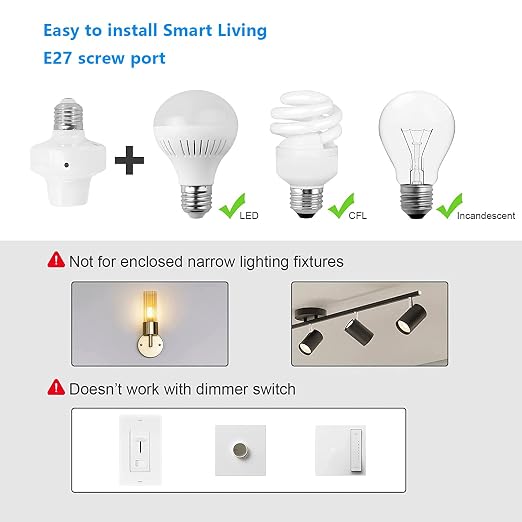 QIACHIP Remote Control Light Socket E26 E27 Bulb Socket Adapter, ZigBee Smart - Image 6