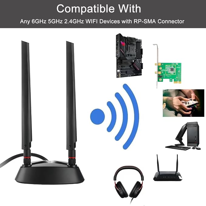 Long Range WiFi 6 6E Tri-Band Antenna 6GHz 5.8GHz 2.4GHz Magnetic Base - Image 6