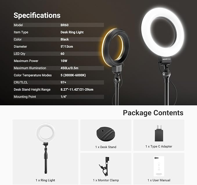 NEEWER Basics 5" LED Desktop Ring Light - Image 8