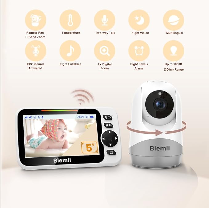 Blemil Baby Monitor with 30-Hour Battery, 3500mAh Battery, Remote Pan/Tilt/Zoom - Image 2