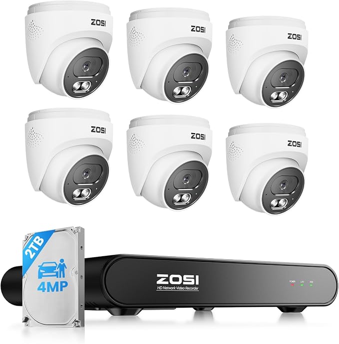 ZOSI C220 8CH 4MP QHD 2.5K PoE Home Security Camera System, 8CH 5MP 3K NVR by ZOSI