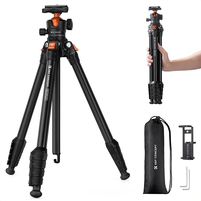 K&F CONCEPT 63" Aluminum Travel Tripod by KFCONCEPT