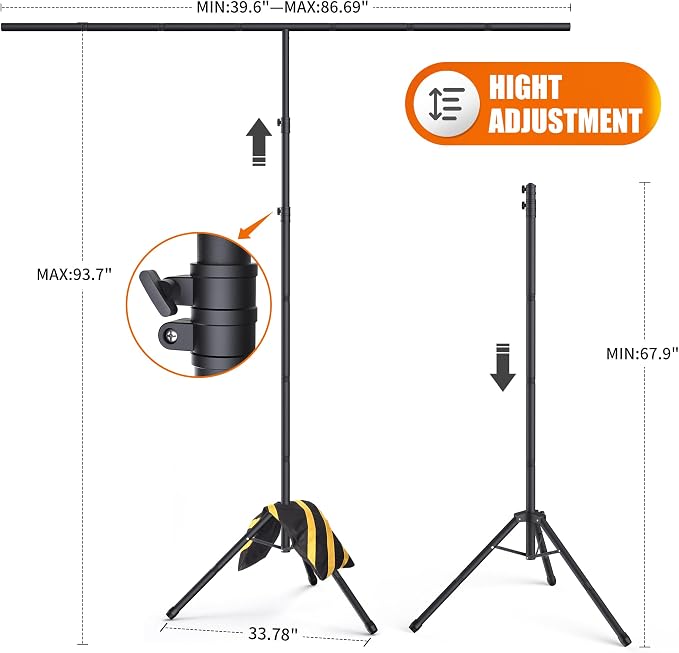 Forlogic Portable T-Shape Backdrop Stand Support Kit 8x7.2ft, Adjustable Photo - Image 2