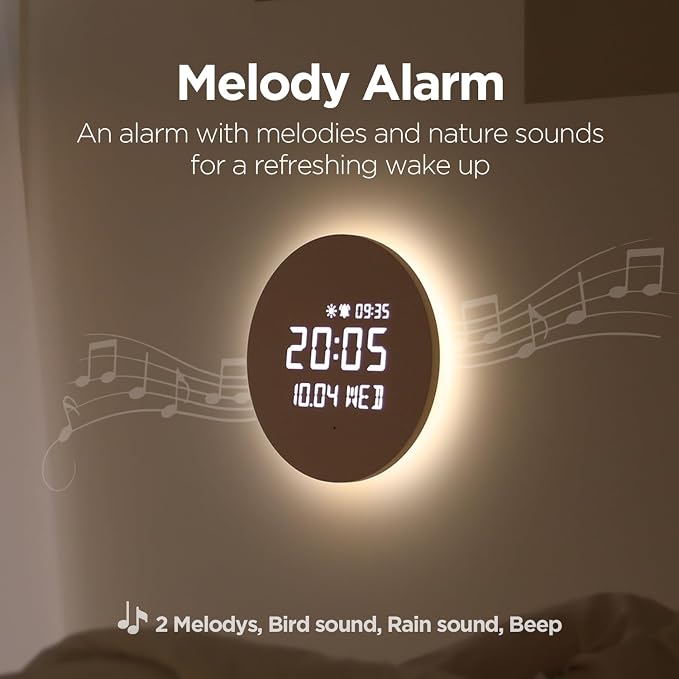 mooas Full Moon LED Silent Wooden Digital Wall Clock - Image 5