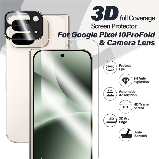 BIGFACE for Pixel 10 Pro Fold Tempered Glass Screen Protector + Camera Lens - Image 2