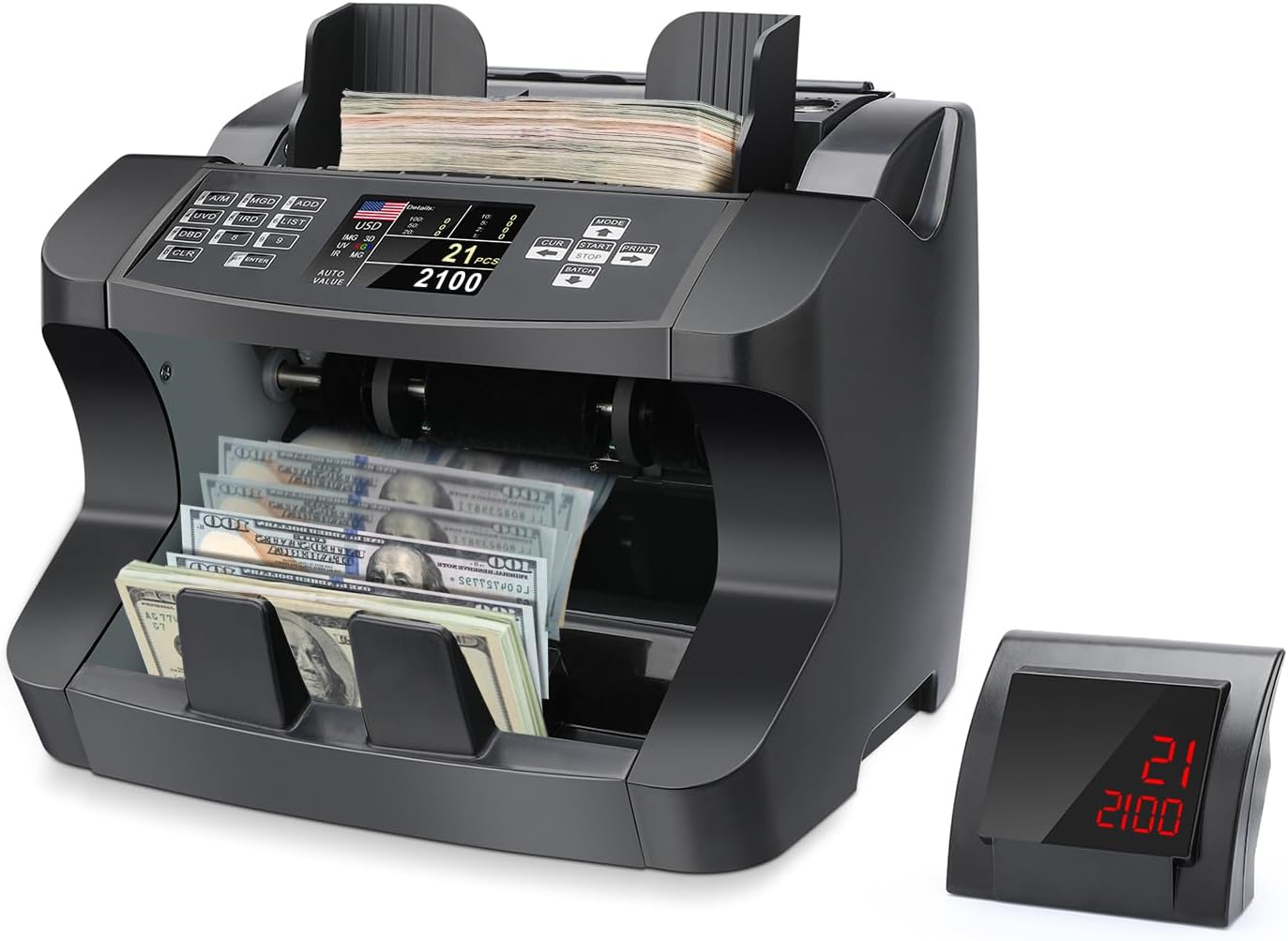 N10 Money Counter Machine Mixed Denomination, Bill Value Counting for US Dollar with UV/MG/IR Counterfeit Detection, Small Business Commercial use