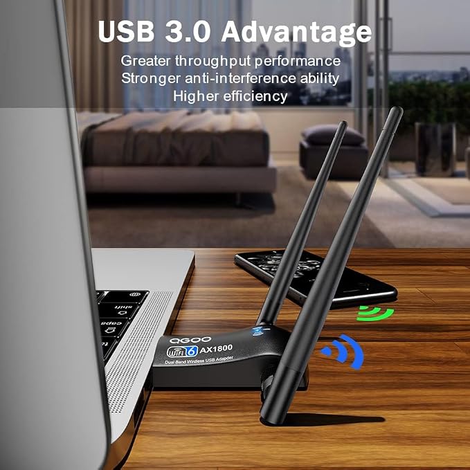 WiFi Adapter for Desktop PC：USB 3.0 AX1800 WiFi 6 Dongle 5Ghz/2.4Ghz Dual Band - Image 3