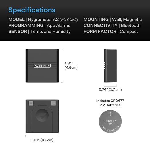 AC Infinity Mini Temperature Humidity Smart Hygrometer A2 Bluetooth App Monitor - Image 6
