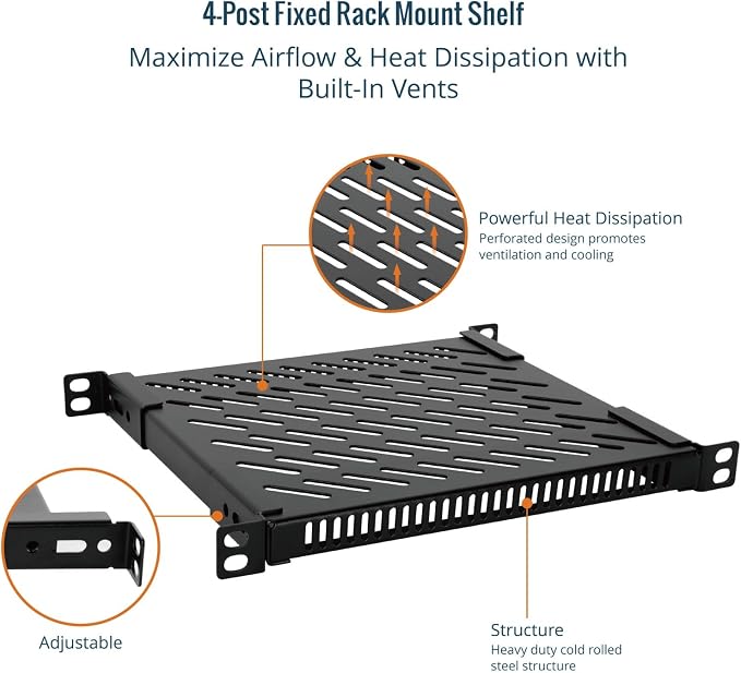 Tecmojo 0.5U Rack Shelf for 10" Server Rack & Cabinet, Adjustable 7.87-10.24" - Image 6