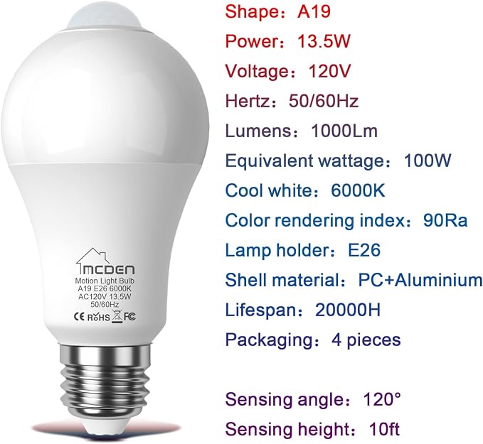 McDen Motion Sensor Light Bulb, Indoor Motion Activation Detector Light Bulb - Image 4