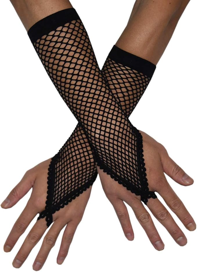 Seeksmile Women's Girls 80's Theme Party Emo Fingerless Arm Fishnet Gloves by Seeksmile