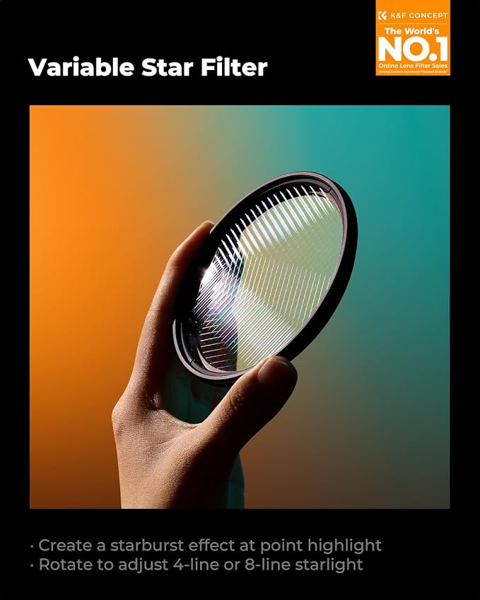K&F CONCEPT 49mm Variable Star Filter Cross Screen Starburst Filter 4, 8 Points - Image 2