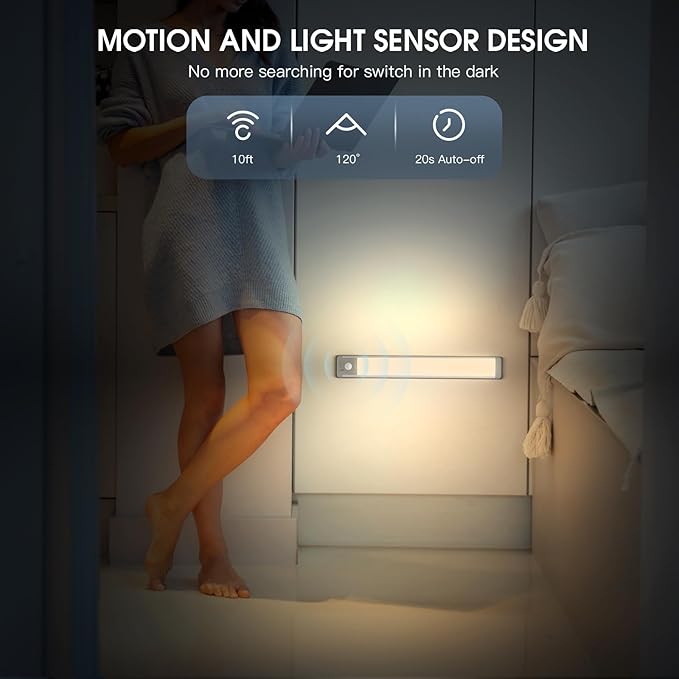 MCGOR 14.7inch Under Cabinet Lighting, 2 Pack Rechargeable Motion Sensor Light - Image 4