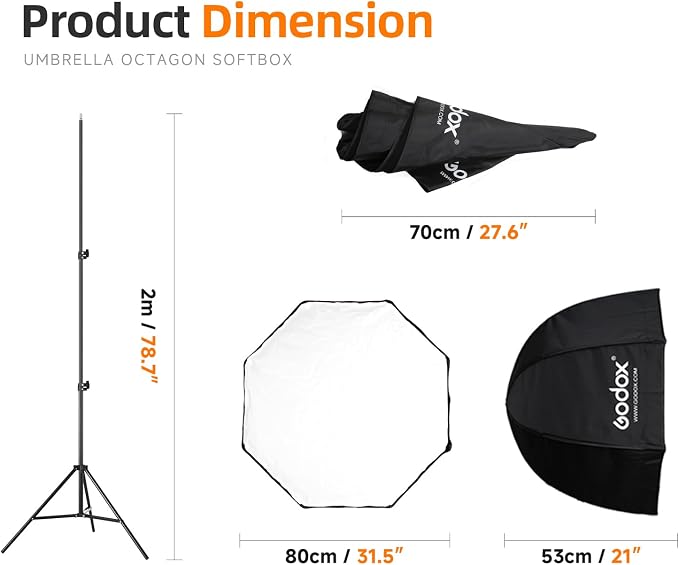 Godox Photo Studio 80cm 31.5in Portable Octagon Umbrella Softbox, 190cm Light - Image 2