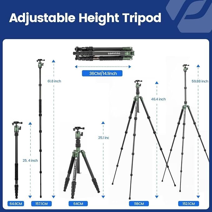 Fotopro 60inch Carbon Fiber Tripod Compact Camera Tripod - Image 3