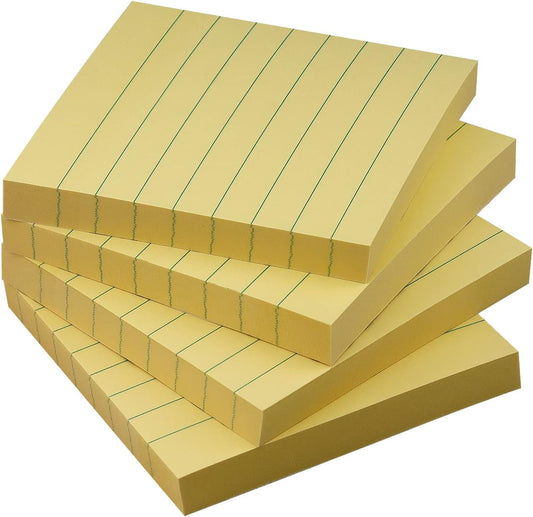 Lined Sticky Notes 3x3 Sticky Notes with Lines Self-Stick Notes Bright Color 4 Pads 90 Sheets/Pad (Yellow)
