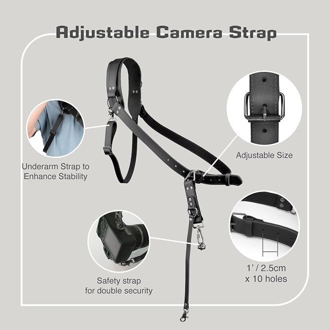 Leather Camera Harness for 1 Camera, Single Camera Strap for Photographers - Image 2