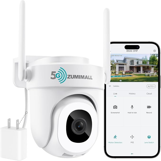 ZUMIMALL 2K 3MP Wired Camera for Home Security, 2.4G/5G WiFi Security Camera by ZUMIMALL