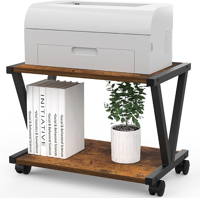 VEDECASA Retro Desktop Printer Stand 2 Tiers Under Desk Wood Printer Shelf by VEDECASA