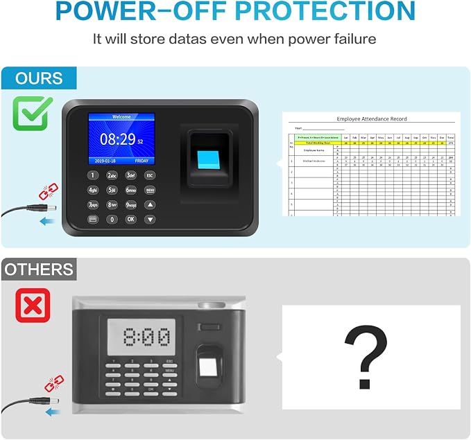 Fingerprints Time Clocks for Employees Small Business, Deduct Lunch Time & - Image 5