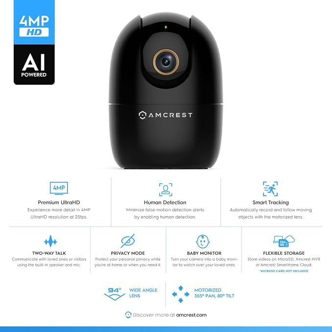 Amcrest 4MP WiFi Camera Indoor, Dog Camera, Sound & Baby Monitor, Human & Pet - Image 2