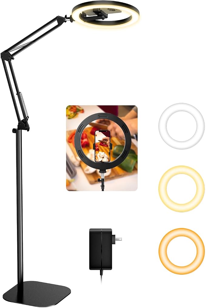 Ring Light with Stand Tripod for iPhone – Upgrade 1800 Lumens 10” Overhead by Evershop