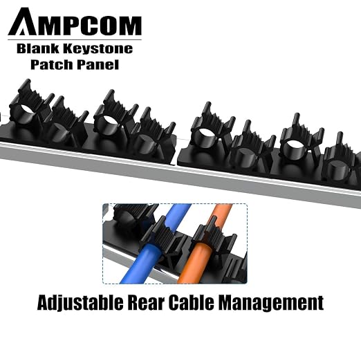 AMPCOM 24 Ports 1U Blank Keystone Patch Panel, 19 inch Rack or Wall Mount - Image 2