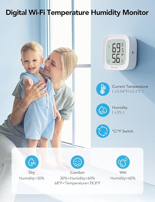 Govee WiFi Thermometer Hygrometer H5103, Indoor Bluetooth Temperature Humidity - Image 3