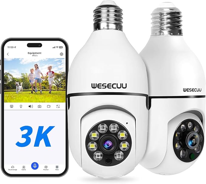 WESECUU 3K Light Bulb Security Camera -5G& 2.4GHz WiFi Security Cameras by WESECUU