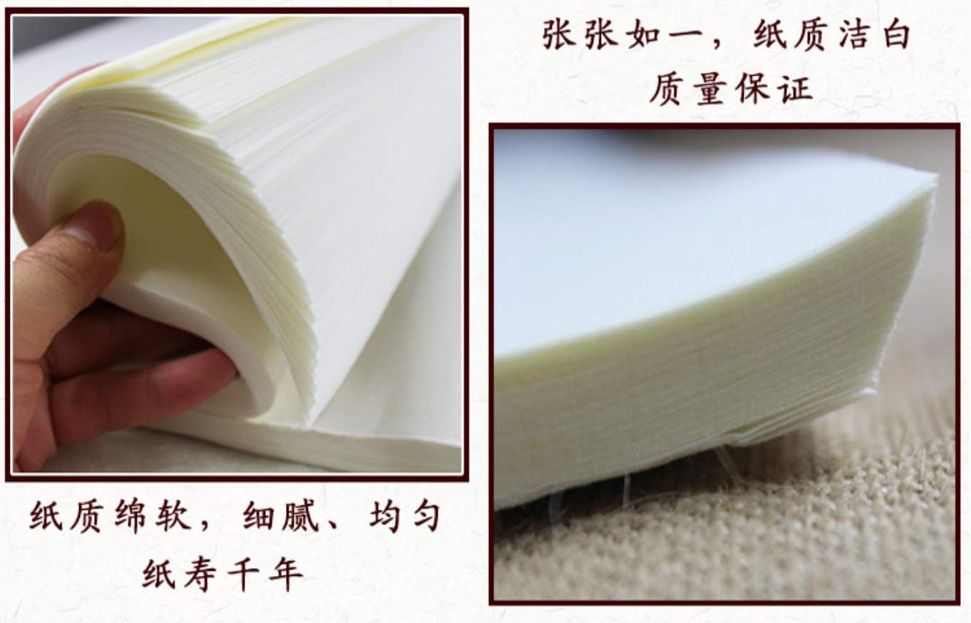 MEGREZ Chinese Japanese Calligraphy Xuan Paper, Rice Paper Sumi Calligraphy Paper for Calligraphy Brush Ink Writing, Painting Without Grids 100 Sheets/Bag,13.4 x 54.3inch, Sheng (Raw) Xuan