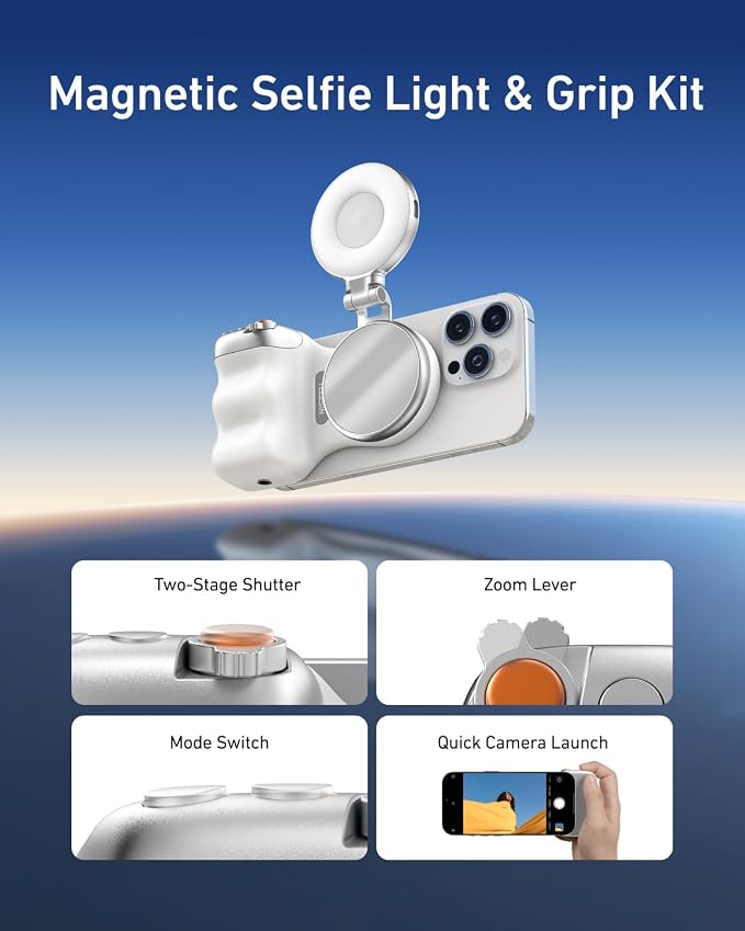 TELESIN Fun Shot Magnetic Phone Camera Grip + C03 Magnetic Selfie Light Bundle - Image 3