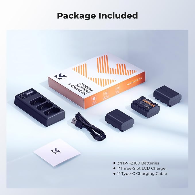 K&F Concept 3-Pack NP-FZ100 Battery and Upgraded LCD Battery Charger Compatible - Image 7