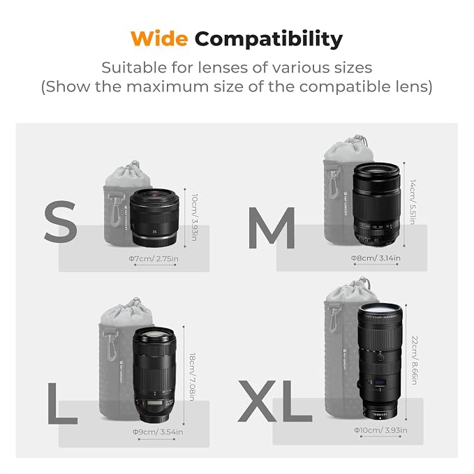 K&F CONCEPT 4 Pack Camera Lens Pouch Set, Drawstring Lens Protective Bag - Image 5