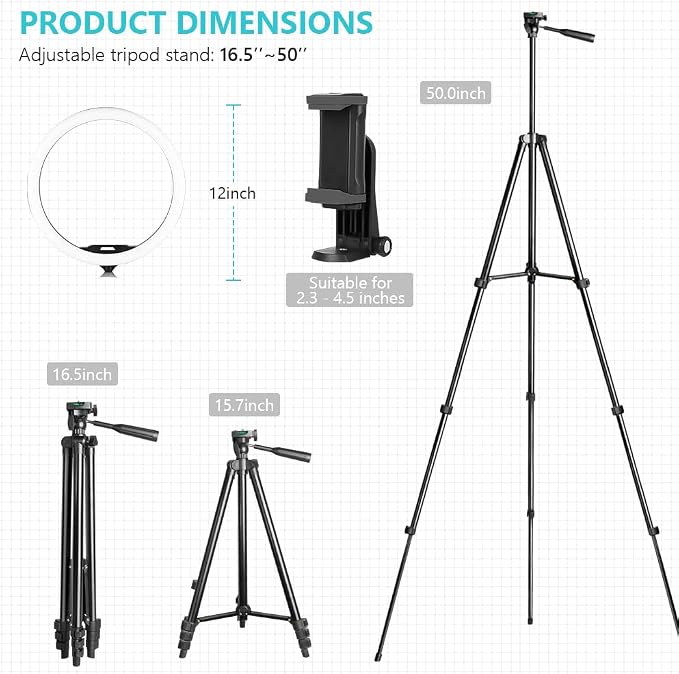 Sensyne 12'' Ring Light with 50'' Extendable Tripod Stand, LED Circle Lights - Image 5