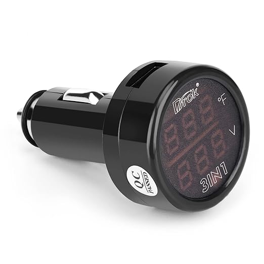 DROK Digital Voltage Temperature Monitor, Car Charger USB Charge - Image 3