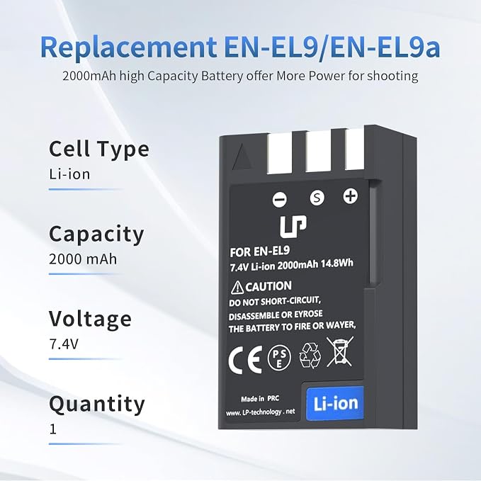LP EN-EL9 EN EL9a Battery, 2000mAh Replacement Battery Compatible - Image 5