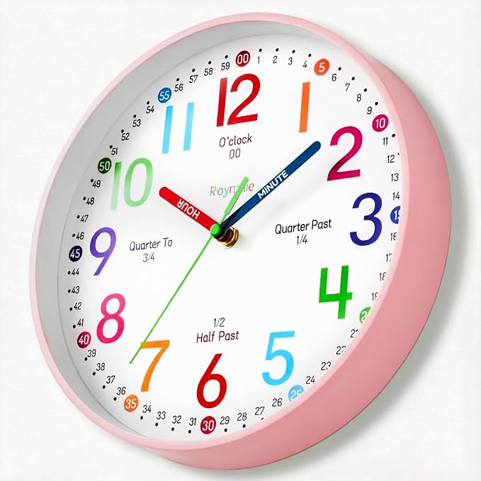 Roymnie Wall Clock 8 Inch for Kids Learning to Tell Time Easily Non Ticking - Image 3