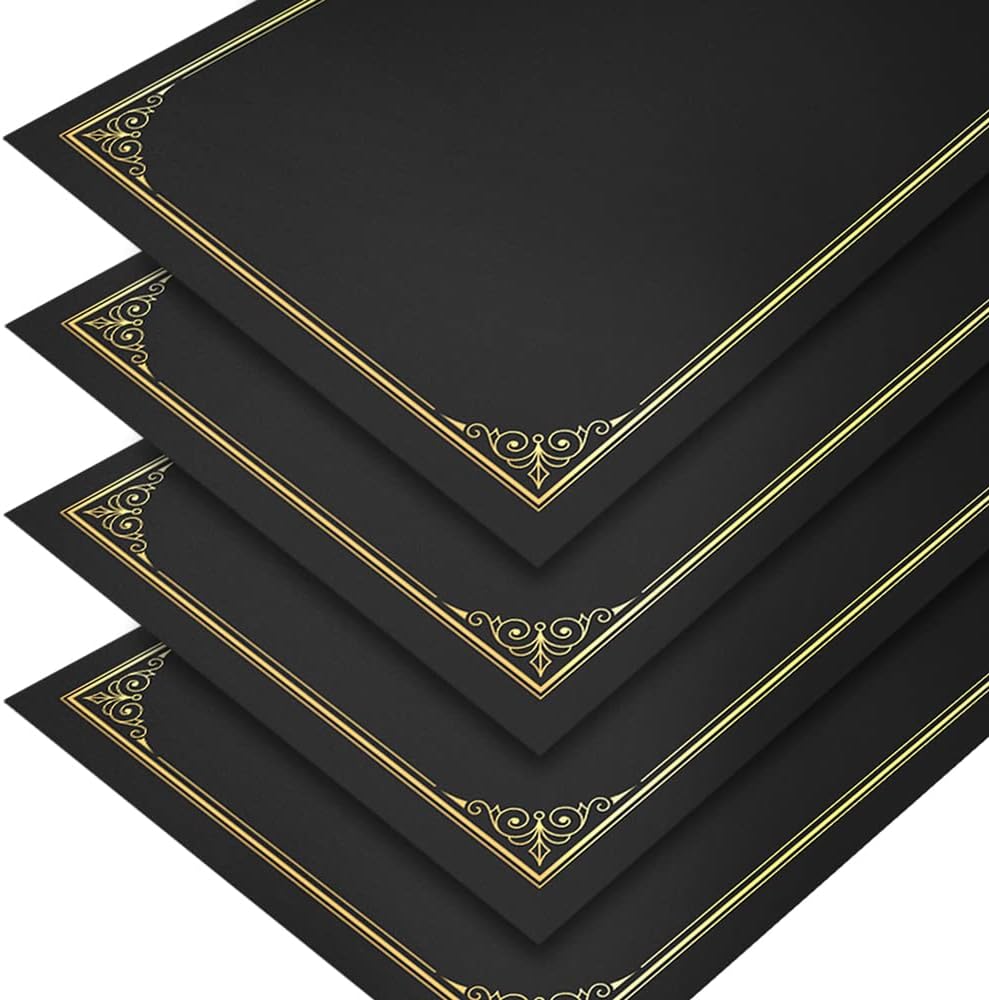 SUNEE Certificate Holders(Black, 60 Packs, New Pattern), Diploma Covers Gold Foil Border, for Letter Size 8.5x11 Certificates, Cardstock, Document Papers