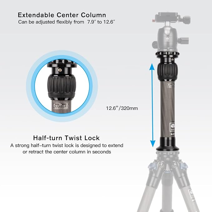 SIRUI SL-200 Carbon Fiber Tripod Extension Pole, Two-Section Center Column - Image 3