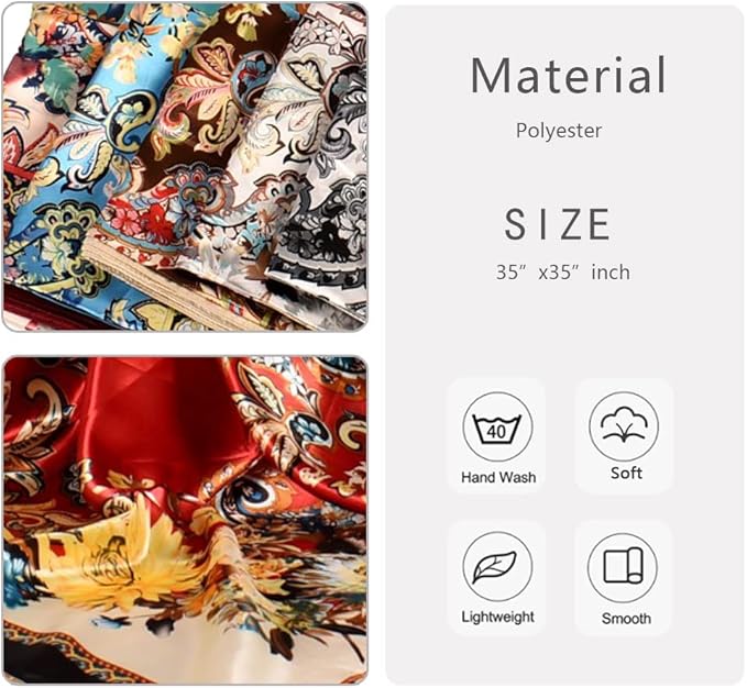 4Pcs Silk Head Scarves for Women Satin Hair Scarf 35”Large Square Bandana Silk - Image 4