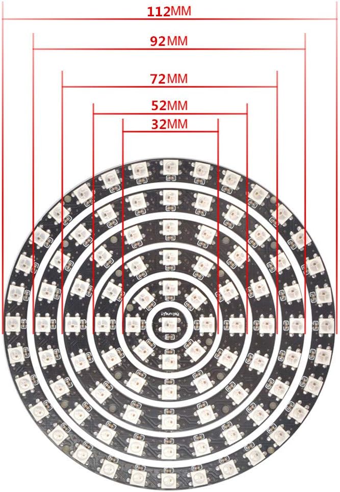 93 LEDs 6 Rings WS2812B 5050 RGB LED Ring Lamp Light Individually Addressable - Image 5