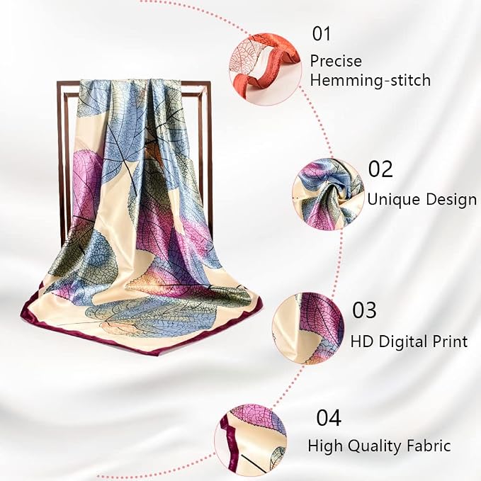 4Pcs Silk Head Scarves for Women Satin Hair Scarf 35”Large Square Bandana Silk - Image 4