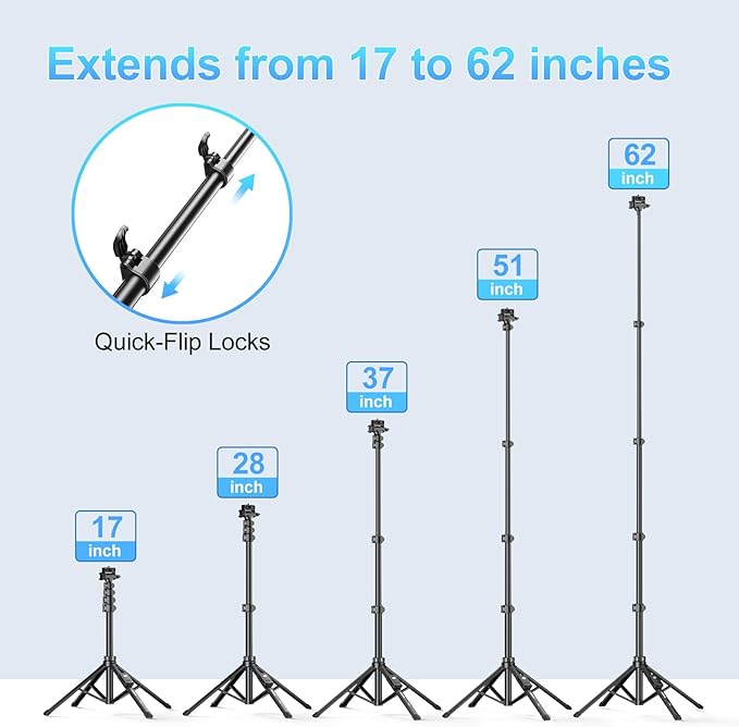 Fugetek 62" Professional Cell Phone Tripod, Ultra Stable 4 Leg Design, 100% All - Image 4