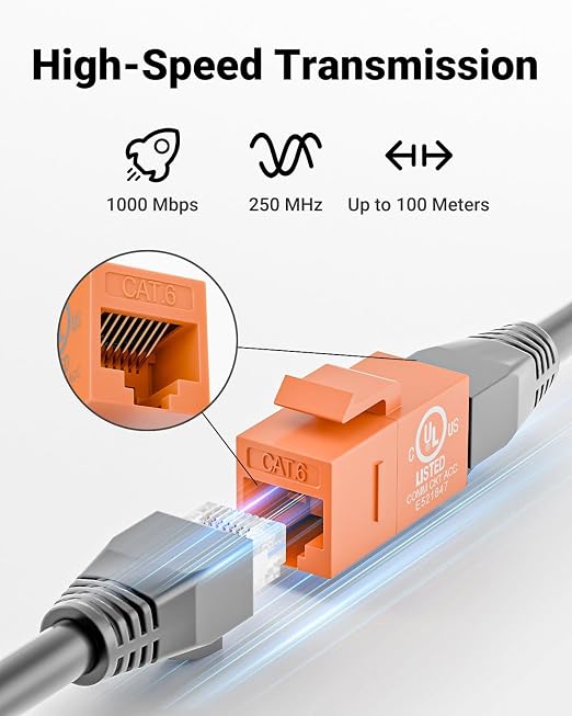 VCE UL-Listed CAT6 Keystone Coupler 25-Pack, Ethernet Coupler Female to Female - Image 3